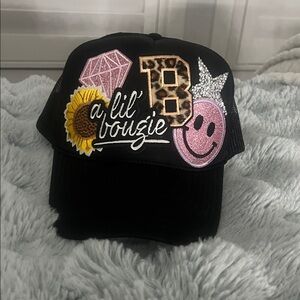 A lil bougie Black Graphic Trucker Hat with Pink and Leopard Accents